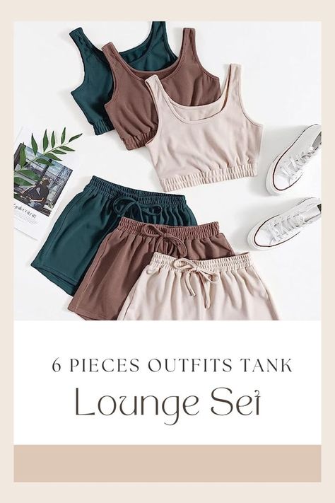 Cute Tops For School, Pieces Outfits, Tank Crop Top, Tank Outfit, Outfit Inspo Summer, Elastic Waist Shorts, Lounge Set, Top Knot, Outfits Aesthetic