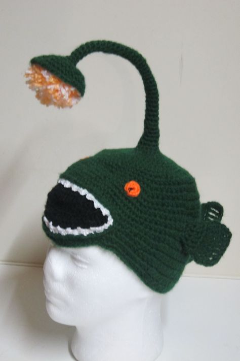 My Angler Fish Beanie    Crocheted Fish Beanie, Weird Crochet, Angler Fish, Crochet Hat, Crochet Hats, Fish, Festival, Knitting, Crochet