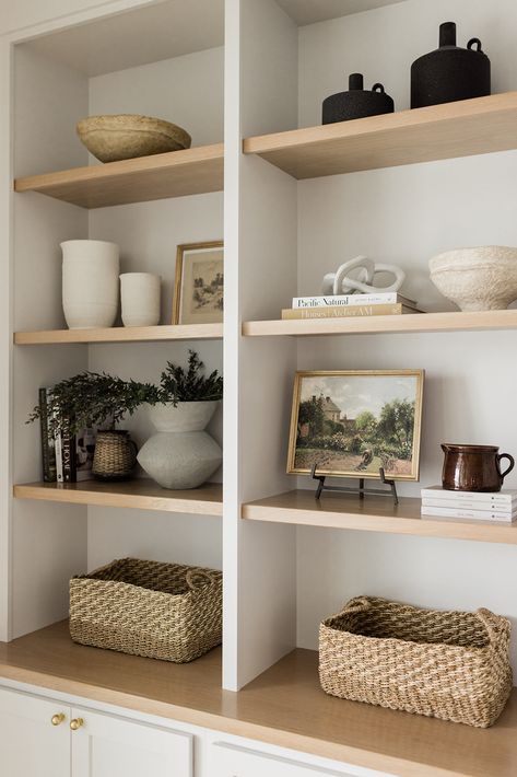 OAKSTONE HOMES Bookshelf Styling Living Room, James May Homes, Oakstone Homes, Built In Shelves Living Room, Shelf Decor Living Room, Living Room Built Ins, James May, Bookcase Decor, Living Room Shelves