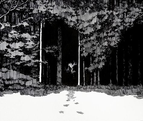 Forest Manga Drawing, Spooky Path Drawing, Forest Pen Drawing, Manga Forest, Woods Drawing, Ink Forest, A Shipwright, Forest Sketch, Forest Drawing