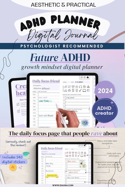 Elevate Focus and Organization: ADHD Science-Based Digital Planner for iPad, Goodnotes, and Android. Tailored for ADHD Daily Planning, Self-Care, and Habit Tracking to Boost Productivity. — DIAxNA Aesthetic Journals, Digital Planner For Ipad, Planner For Ipad, Ipad Goodnotes, Planner Writing, Online Planner, Planner Setup, Free Ipad, Habit Tracking