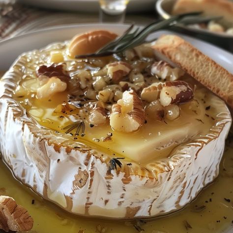 Irresistible Honey Baked Brie with Roasted Nuts and Herbs A Delight for Any Occasion! This Honey Baked Brie with Roasted Nuts and Herbs is the perfect appetizer for any gathering, be it a cozy night in or a festive celebration. The creamy Brie, paired with the sweetness of honey, the crunch of nuts, and the aromatic herbs, creates a symphony of flavors that will impress your guests. Share this delectable recipe on Facebook to spread the joy of this delicious treat! Ingredients: 1 wheel of Br... Honey Baked Brie, Baked Brie Honey, Creamy Brie, Honey Baked, Autumn Food, Cheese Wheel, Medieval Era, Roasted Nuts, Brie Cheese