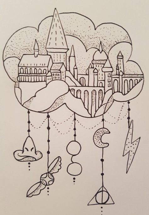 Harry Potter Art Drawings Easy, Hogwarts Castle Drawing, Castle Drawing Easy, Harry Potter Village, Harry Potter Drawings Easy, Harry Potter Sketch, Harry Potter Castle, Harry Potter Font, Harry Potter Art Drawings