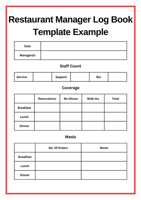 Restaurant Manager Log Book Template - Free Download Restaurant Manager Checklist, Restaurant Planner, Log Book Template, Bar Manager, Restaurant Tips, Resort Design Plan, Restaurant Business Plan, Restaurant Manager, Starting A Restaurant