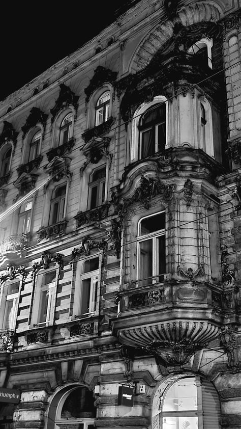 Old European building, black and white, old architecture, architectural design, cool architecture, European architecture Old European Buildings, Old Buildings Aesthetic Vintage, European Aesthetic Bedroom, Vintage European Aesthetic, Apocalypse City, Europe Buildings, 1920s Wallpaper, Black And White Architecture, Ttpd Aesthetic