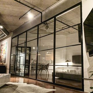 @weldworkofficial • Instagram photos and videos Aviation Bar, Brooklyn Loft, Golf Simulator Room, Lake House Interior, Hanging Room Dividers, Studio Loft, French Doors Exterior, Modern Office Interiors, Metal Doors