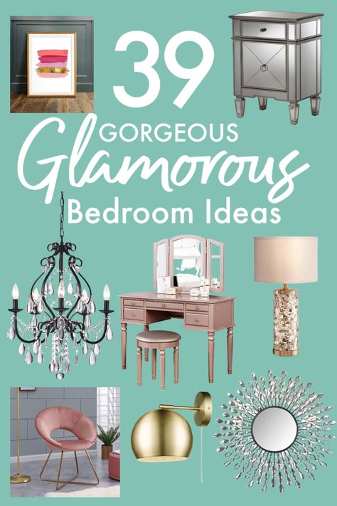 Blue Glam Bedroom, Glamorous Bedroom Ideas, Glam Boho Bedroom, Boujee Bedroom Ideas, Vintage Glam Bedroom, Hollywood Glam Bedroom, Cozy Glam Bedroom, Glam Room Ideas, Modern Glam Bedroom