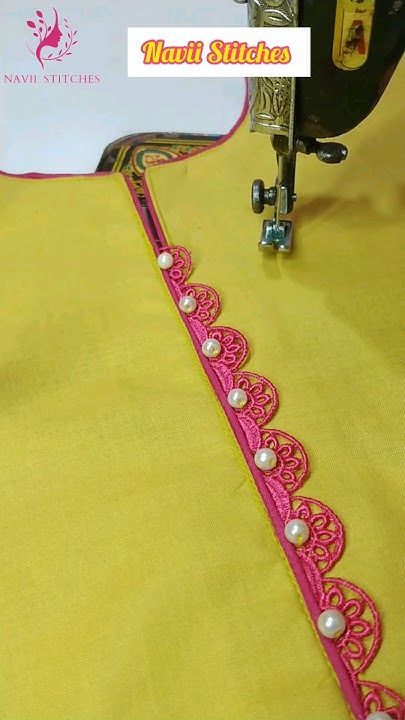 Beautifull Piping And Lace Neck Design Using Sewing Tips And Tricks #shorts #shortsfeed #sewinghacks Flower Latkan, Lace Neck Design, Sewing Flowers, Latkan Design, Piping Design, Sewing Tips And Tricks, Stitch Sewing, Lace Neck, Sewing Tips