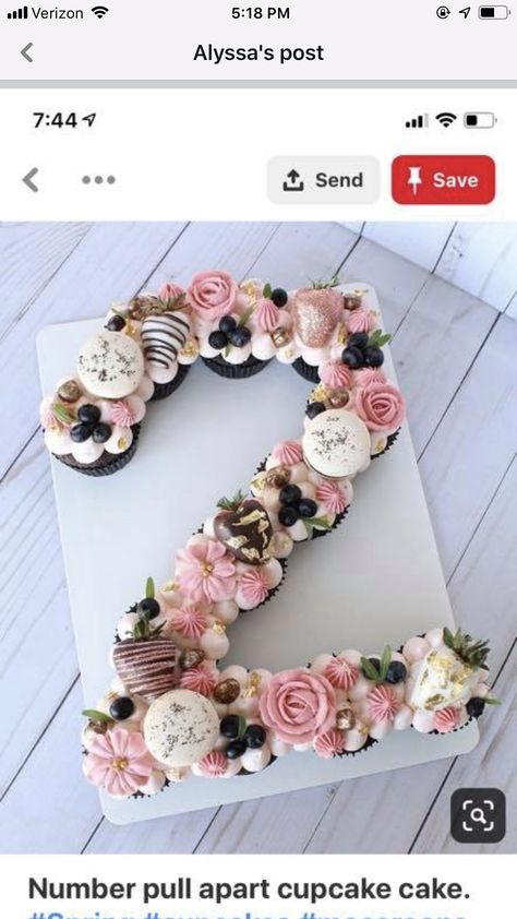 Number Birthday Cakes, Pull Apart Cupcake Cake, Cake Pulls, Pull Apart Cupcakes, 18th Birthday Cake, 22nd Birthday, Number Cakes, Pink Cupcakes, 100th Birthday