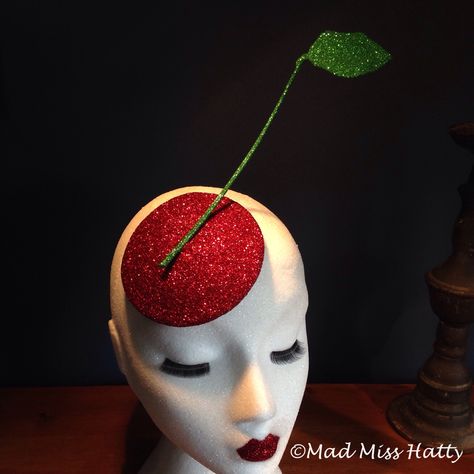 Mad Miss Hatty handmade cherry fascinator. Glittered for amazing sparkle! Kitsch Christmas, Cherry On Top, Race Day, Kitsch, Fascinator, Cherry, Headpiece, Sparkle, Glitter