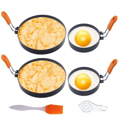 PRICES MAY VARY. 【Upgrade Large Size 6 Inch Pancake Ring】- Do you have hazzel that your egg ring is too small to do a large omelett rings?Look here.Our 6 Inch pancake ring is nicely shaped half circle omelet,Large ring holds the egg and toppings until done, then add cheese and fold in half for a delicious omelet.You will finish a nice breakfast omelette eaisly in minutes and share with your families in the morning happily.Enjoy your warm familiy breakfast time and have a good star in a new day. Nice Breakfast, Egg Ring, Breakfast Omelette, Egg Rings, Egg Poacher, Sausage Patty, Egg Muffins, Fluffy Pancakes, Crumpets