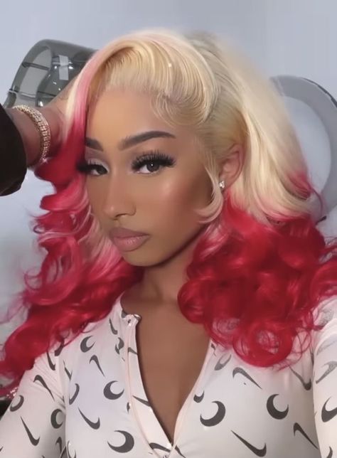 Red And Blonde, Frontal Wig Hairstyles, Sew In Hairstyles, Dyed Natural Hair, Hair Color For Women, Colorful Hair, Cornrow Hairstyles, Insta Models, Ponytail Styles