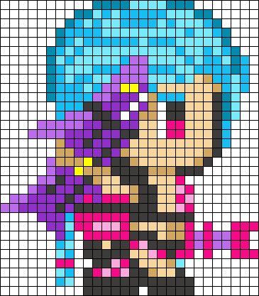 Arcane Perler Bead Patterns, Arcane Perler Beads, Pixelated Art, League Legends, 1 Pixel, Melty Bead Patterns, Pearl Beads Pattern, Arcane Jinx, League Of Legends Arcane