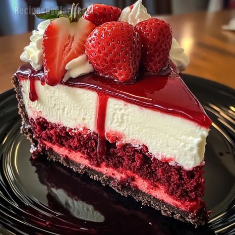 Strawberry Velvet Cake, Red Velvet Cheesecake Recipes, Red Velvet Strawberry Cheesecake, Layer Cheesecake, Strawberry Shortcake Cheesecake, Strawberry Preserves, Red Velvet Cheesecake, Velvet Cake, Creamy Cheesecake