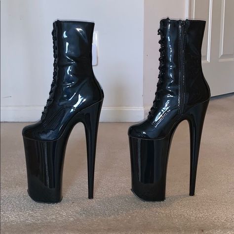 Pleaser Heels, Extreme High Heels, Red Platform, Black High Heel Boots, Fantastic Shoes, Pleaser Shoes, Thigh High Boots Heels, Super High Heels, Heel Ankle Boots