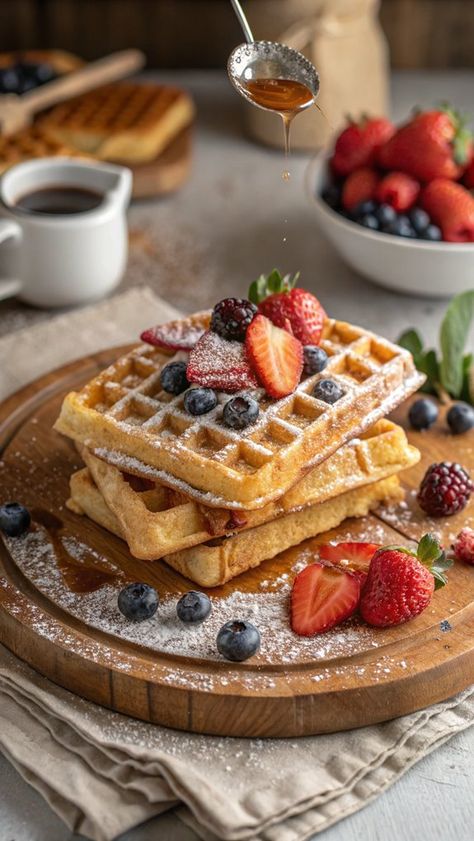 Homemade Waffles Recipe Homemade Waffles Recipe, Waffles Aesthetic, Waffle Breakfast, Chicken Noodle Soup Crock Pot, Fluffy Waffles, Mini Cheesecake Recipes, Breakfast Burger, Homemade Waffles, Waffles Recipe