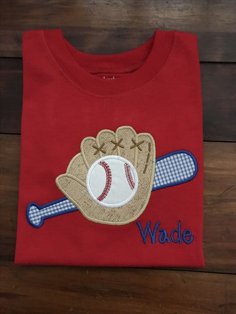 Baseball Appliqued shirt! Baseball Applique, Applique Monogram, Applique Shirts, Shirt Ideas, Embroidery Applique, Red White And Blue, Appliques, Red White, Red And White