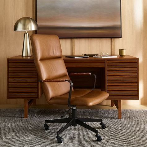 Modern Desk Chairs, Home Office Chairs | West Elm Masculine Office Desk Chair, Leather Computer Chair, Midcentury Modern Office Chair, Mcm Office Chair, West Elm Chair, Designer Office Chair, Office Chair Design Modern, Mid Century Office Furniture, Comfortable Office Chairs