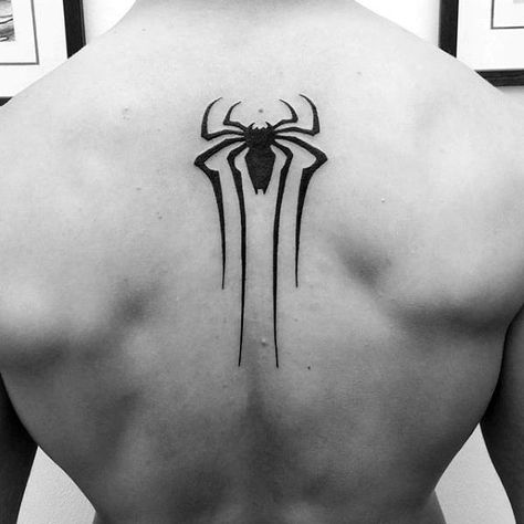 Back Tattoos For Men, Model Tattoos, Small Back Tattoos, Spiderman Tattoo, Boys With Tattoos, Upper Back Tattoos, Man Tattoo, Marvel Tattoos, Small Tattoos With Meaning