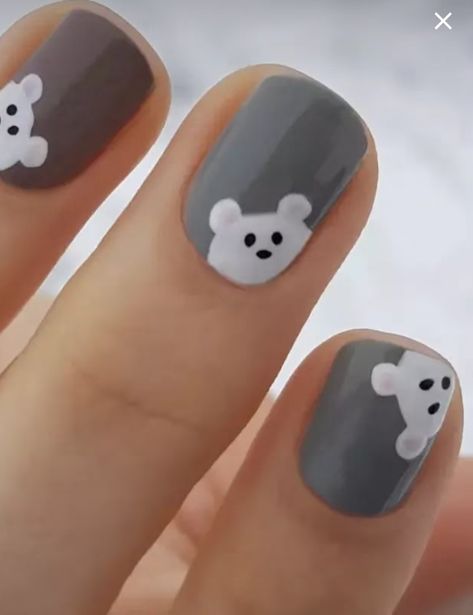 Teddy Nail Art, Cute Bear Nails, Teddy Nails, Bear Nails, Grey Teddy Bear, Bears Nails, Nails Arts, Winter Nail Designs, Clothes Outfits