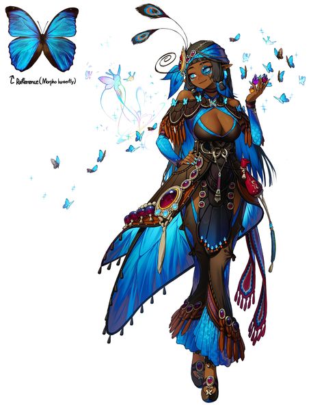 ArtStation - Morpho butterfly jeweler, Rinotuna Morpho Butterfly, Dungeons And Dragons Game, Pix Art, Scene Design, Amazing Drawings, Anime Inspired, Dnd Characters, Art Block, Fantasy Character Design