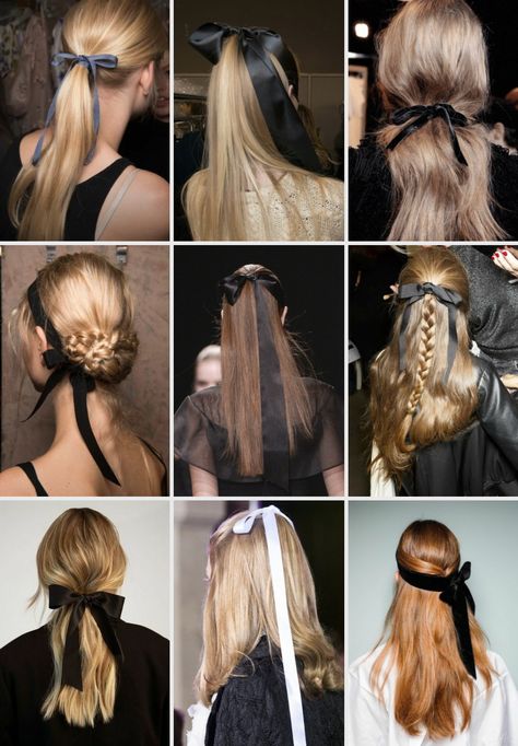 Feminine Outfits, Hairstyle Inspo, Bow Hairstyle, Ribbon Hairstyle, Hair Stylies, Dark Feminine, Different Hairstyles, Pretty Hair, Mode Inspo