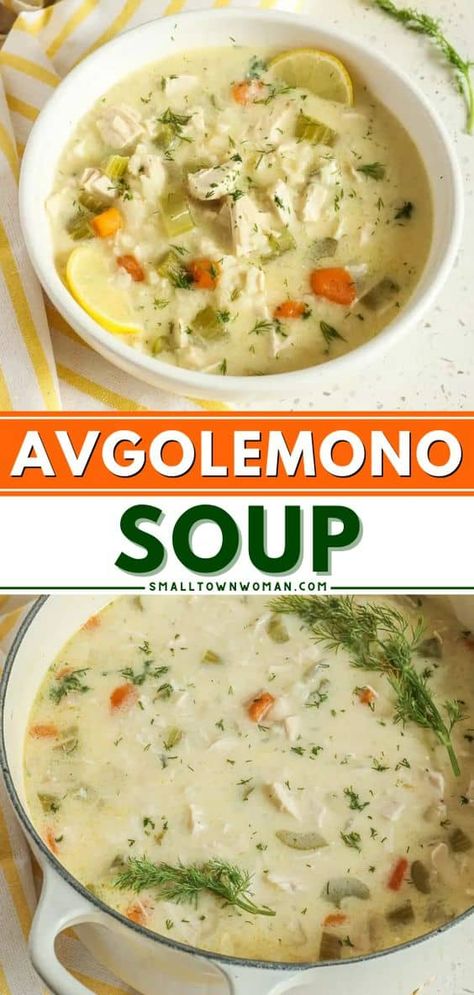 Turn to this easy winter recipe for a hearty dinner! This Greek Avgolemono Soup will become one of your favorite winter meals. Made with chicken, vegetables, and Arborio Rice in a creamy lemon chicken broth, this soup idea is a flavorful, hearty dinner! Meals Made With Chicken, Greek Avgolemono Soup, Greek Lemon Soup, Easy Winter Recipes, Christmas Soup, Avgolemono Soup, Greek Lemon Chicken Soup, Rice And Chicken, Lemon Soup