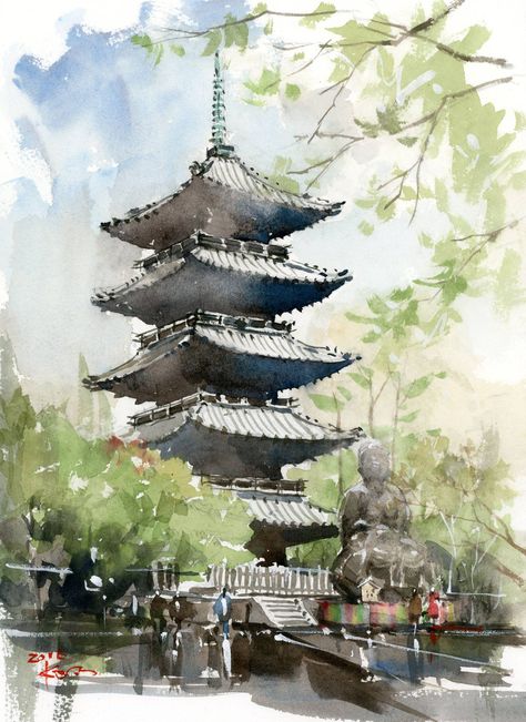 Kazuo Hasegawa Japan Watercolor, Travel 2024, Japanese Watercolor, Watercolor Architecture, Watercolour Inspiration, Architecture Drawing Art, Japanese Landscape, Architecture Painting, 수채화 그림