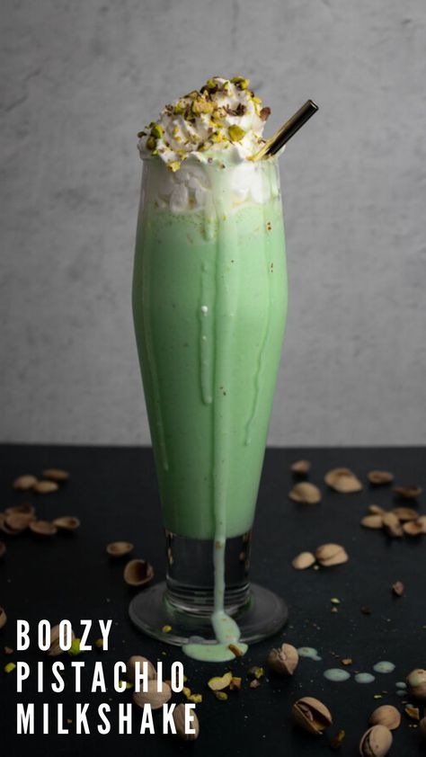 Pistachio Milkshake Recipes, Pistachio Milkshake, Coconut Milkshake Recipe, Pistachio Drink, Green Milkshake, Alcoholic Milkshake, Milkshake Cocktails, Crushed Pistachios, Bird Names