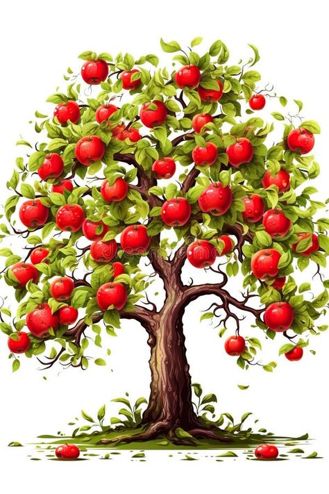 An apple tree with red apples on it. Generative AI image. stock images Apples Pictures, Apple Tree Illustration, Apple Tree Art, Apple Tree Painting, Apple Tree Drawing, Apple Picture, Red Apples, Tree Images, Nature Summer