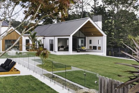 White plaster is contrasted with Western red cedar backyard, cottage, facade, farmhouse, home, house, property, real estate, siding, yard Home Designs Exterior, Gable House, Modern Barn House, Casa Container, Shed Homes, Barn Style House, House Architecture, Modern Barn, Barn House