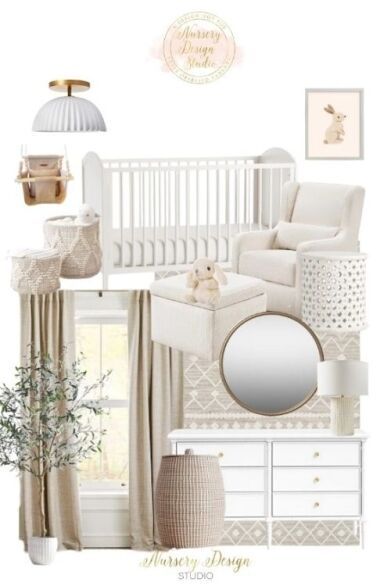 elijah's nursery (2) Cream And White Nursery, Girly Nursery Ideas Woodland, Girly Nursery Ideas, Stork Nursery, Taupe Nursery, Ivory Nursery, Neutral Nursery Colors, Designer Nursery, Nursery Design Board