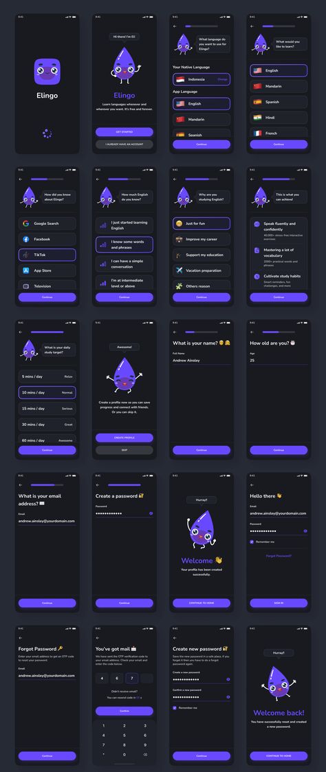 Discover the Elingo Language Learning App UI Kit on Figma, designed to enhance your language learning experience. #languagelearning #figmaresources #UIkit #appdesign #designresources Quiz App Ui, Trivia App, Language Learning App, Android Design, Learning Targets, Medium App, Application Design, Educational Apps, Design System