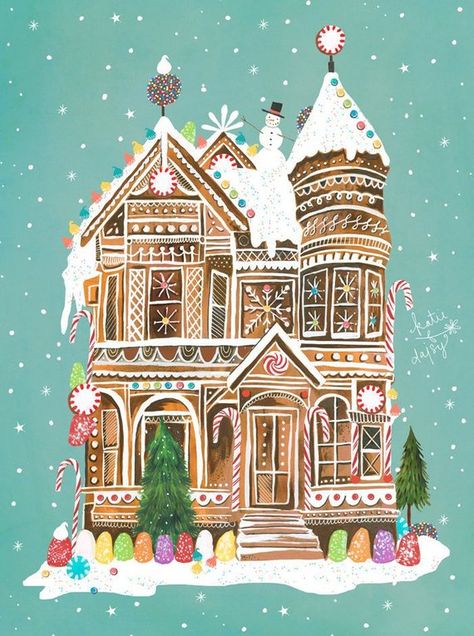 Katie Daisy, Illustration Design Graphique, Holiday Wall Art, Christmas Time Is Here, Pink Lady, 판타지 아트, Christmas Paintings, Christmas Illustration, Candy Canes