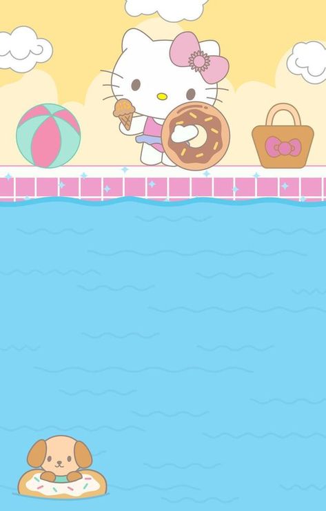 Kitten Getting Ready to Swimming at Pool Background Hello Kitty Pool Party Invitation, Invitaciones Pool Party, Hello Kitty Pool Party, Hello Kitty Swimming, Pool Birthday Invitations, Pool Background, Pool Party Invitation Template, Beach Invitations, Hello Kitty Imagenes