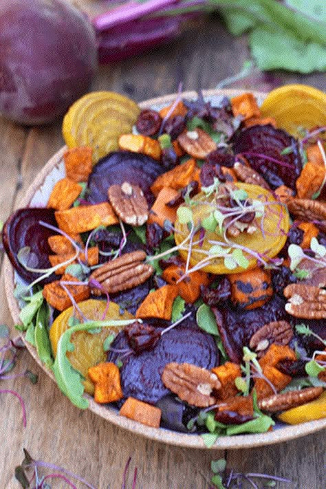 Roasted Root Vegetable Salad Recipe.Roast the veggies in advance and serve it room temperature the next day, or enjoy this dish right out of the oven for a seasonal meal that will make you feel rooted and grounded with every bite! #rootvegetables #salad #roastedvegetables #healthysalad #elisemuseles Roasted Root Salad, The Roasted Root Recipes, Root Veggie Salad, Root Vegetable Salad Recipes, Root Vegetable Recipes Soup, Roast Veg Salad, Root Salad Recipes, Holiday Lemonade, Root Vegetable Recipes