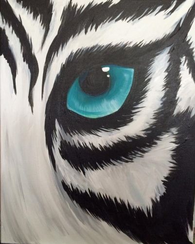 Learn to Paint White Tiger Gaze tonight at Paint Nite! Our artists know exactly how to teach painters of all levels - give it a try! Tuxedo Cat Art, Tiger Painting, Paint Nite, Paint Night, Eye Painting, Cat Art Print, Night Painting, White Tiger, Painting Art Projects