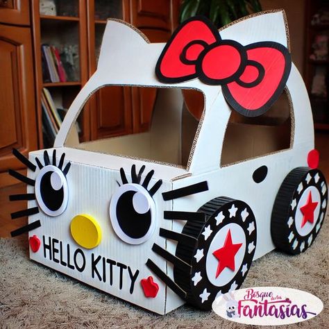 Cardboard Drive In Movie Car, Cardboard Cars For Kids Drive In, Cardboard Box Drive In Movie Car, Barbie Car, Movie Night, Diy Ideas, Hello Kitty, Kitty