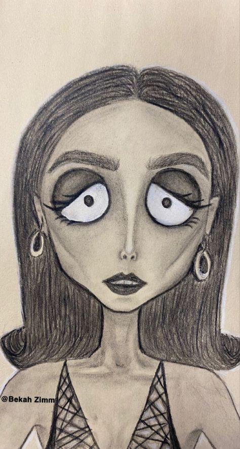 Emma Chamberlain Sketch, Tim Burton Eyes Drawing, Tim Burton Art Drawings, How To Draw Tim Burton Style, Tim Burton Art Style Tutorial, Tim Burton Inspired Drawings, Tim Burton Drawings Sketches, Tim Burton Characters Drawings, Tim Burton Dibujos