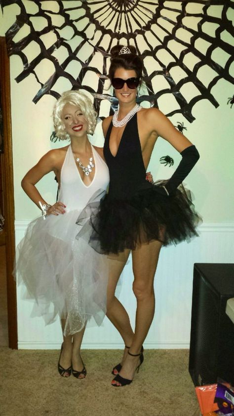 Marilyn Monroe and Audrey Hepburn Audrey Hepburn And Marilyn Monroe Costume, Audrey Hepburn Halloween Costume, Audrey Hepburn Costume, Marilyn Monroe Costume, Marilyn Monroe And Audrey Hepburn, Aubrey Hepburn, 2023 Halloween, Hallows Eve, Couples Costumes