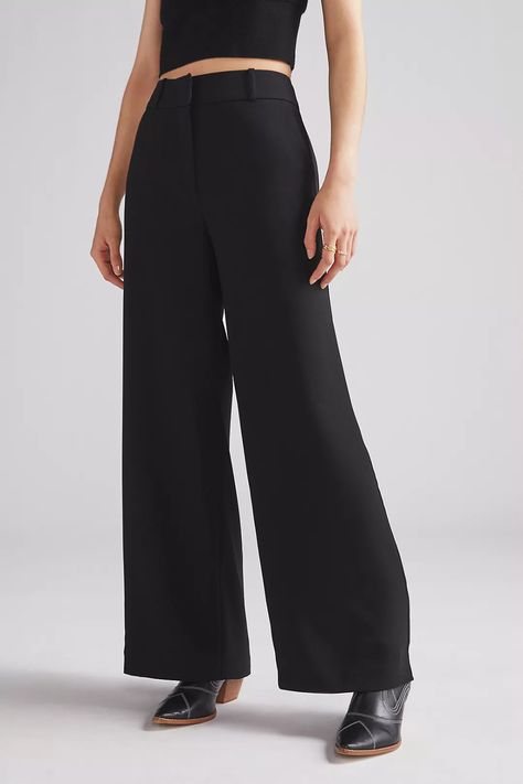 Violette Wide-Leg Pants | Anthropologie Black Trousers, Menswear Inspired, Mock Neck Sweater, 50 Fashion, Knit Vest, Fall Looks, Pants Black, Fashion Pants, Neck Sweater