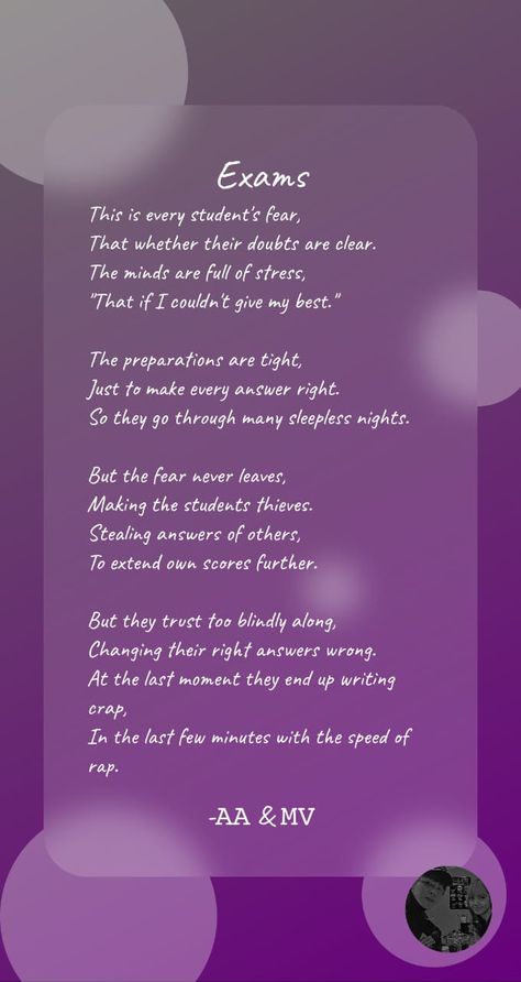 Exams are most stressing time for a student. They often go through path of working whole night and still being not confident enough in own, they end up path of cheating. Here's a Mini poem by @lalisa_4545 and @Chimin_Park to describing a student's fear of exam. Poem On Education, Inspirational Poems For Students, Poems About Dreams, Exam Tension, Short Poems For Kids, Diary Writing Ideas Personal, Poems For Students, Time Poem, Free Poems