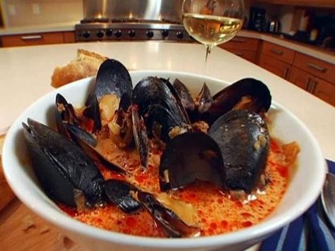 Get Spicy Mussels with Chorizo and Wine Recipe from Food Network Spicy Mussels, Mussels Recipe, Wine Recipe, Shellfish Recipes, A Glass Of Wine, Portuguese Recipes, Glass Of Wine, Fish Dishes, Seafood Dishes