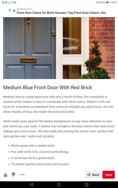 Blue Door On Brick House, Red House Blue Door, Red Brick Blue Door, Siding House, Blue Front Door, Red Brick House, House Color, Front Door Colors, House Siding