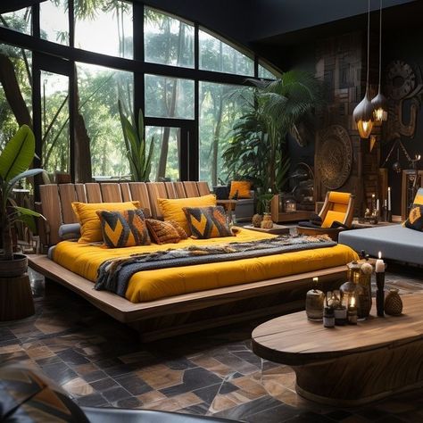 African House Interior, Afrocentric Architecture, African Style Bedroom, African Style Home, Hotel Room Design Plan, Afrocentric Decor, African Interior Design, African Architecture, Sitting Room Design