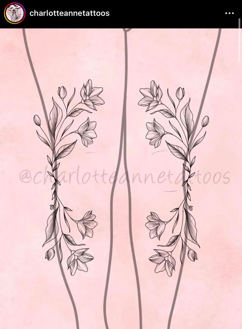 Knee Tattoo Template, Nature Knee Cap Tattoo, Around The Knee Floral Tattoo, Floral Torso Tattoo, Knee Crease Tattoo, Inside Knee Tattoo, Thigh And Knee Tattoo, Witchy Knee Tattoo, Knee Wreath Tattoo