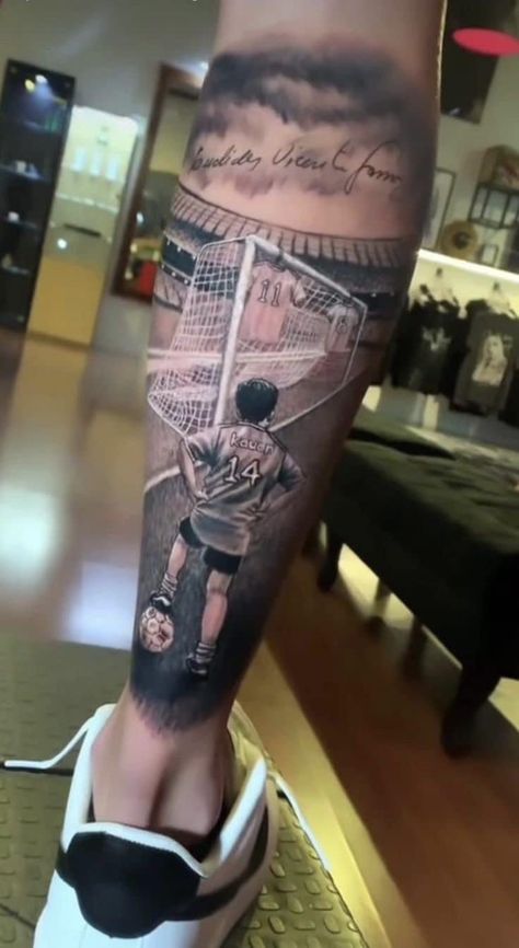 Football Sleeve Tattoo, Football Tattoo Ideas For Men Arm, Football Tattoo Ideas For Men Leg, Football Tattoo Ideas For Men, Football Tattoo Design, Tattoo Football, Mechanic Logo Design, Calf Sleeve Tattoo, Soccer Tattoos