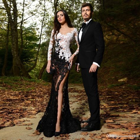 Black Lace Wedding, White Dress Formal, Prom Dresses Long Mermaid, Prom Dresses 2018, Formal Dresses With Sleeves, Dark Wedding, Cheap Evening Dresses, Long Sleeve Dress Formal, Lace Mermaid