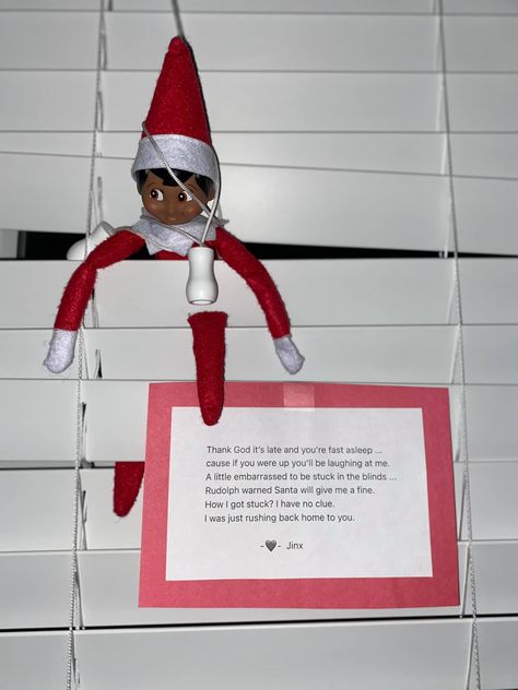 Where will Jinx (Elf on the Shelf) hide next??? If you need help finding ideas for your Elfy look no further! Here's creative funny clever ideas with notes! Elf On A Shelf Hiding Ideas, Sports Elf On The Shelf Ideas, Places To Hide The Elf On The Shelf, Funny Elf Hiding Spots, Hide And Seek Elf On The Shelf, Funny Places To Hide Your Elf, Elf On The Shelf Hiding Places, Awesome Elf On The Shelf Ideas Funny, Elf Hiding Spots