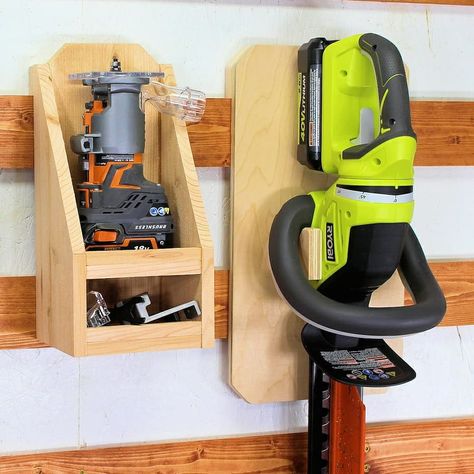 Power Tool Holder Diy, French Cleat Router Storage, French Cleat Tool Holders, French Cleat Ideas, French Cleat Tool Storage, Garage Hanging Storage, Tool Shed Organizing, French Cleat Storage, Cleat Wall